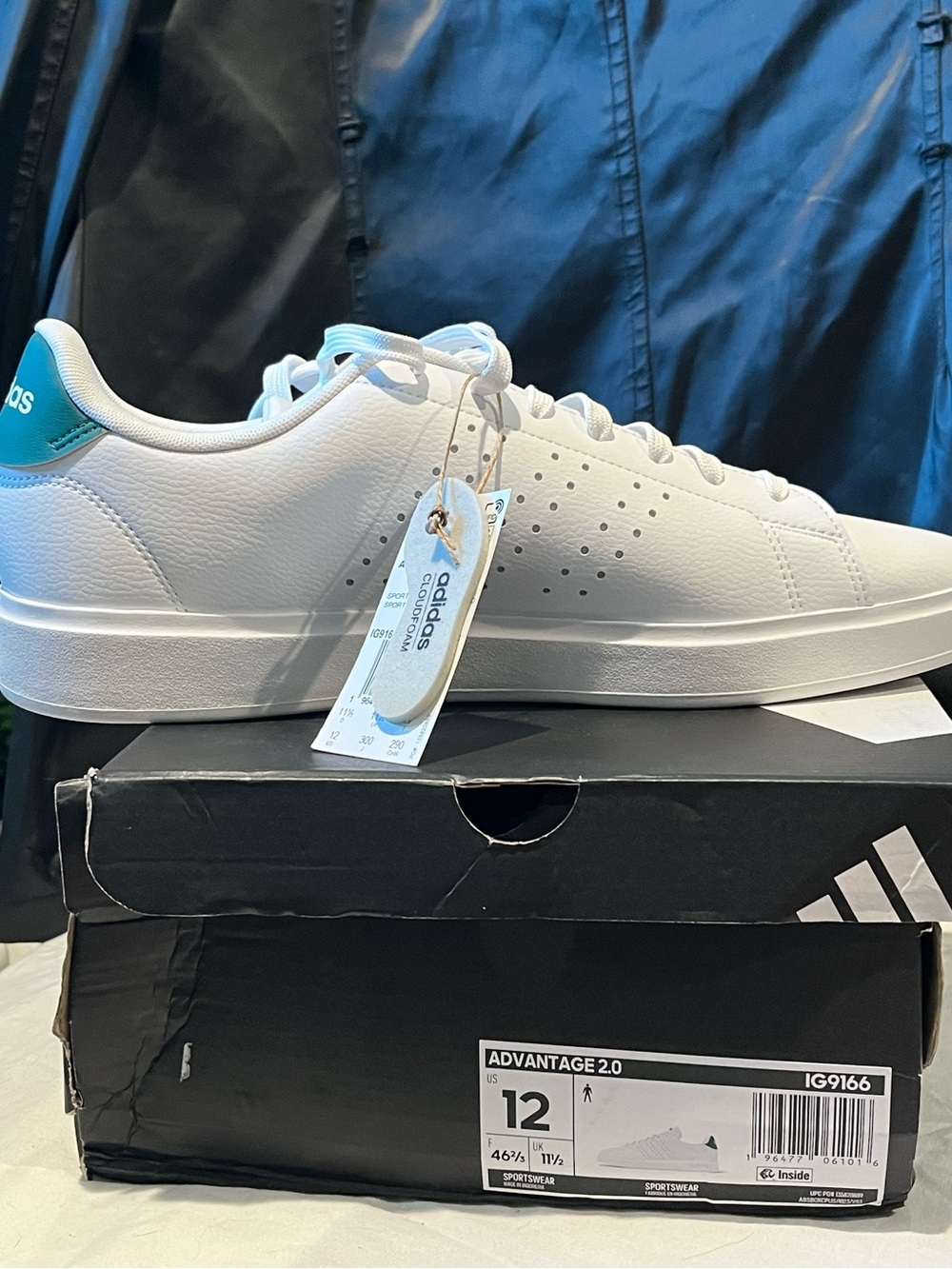adidas White Sneakers with Teal Heel Tab
